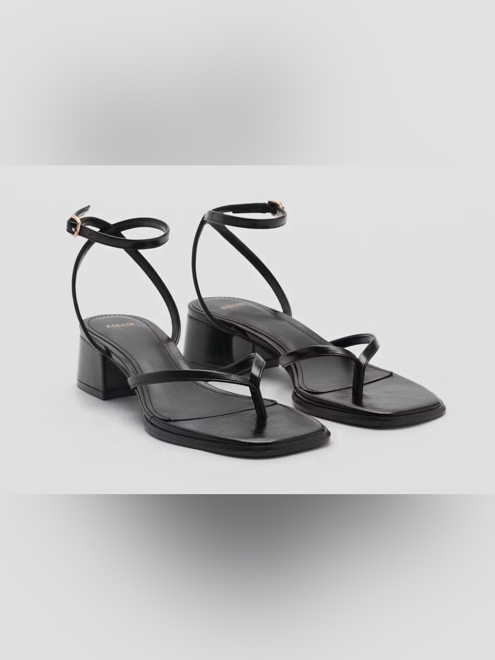 NWOB: Mango Ankle-Strap Square-Toe Heeled Thong Sandals, sz 39